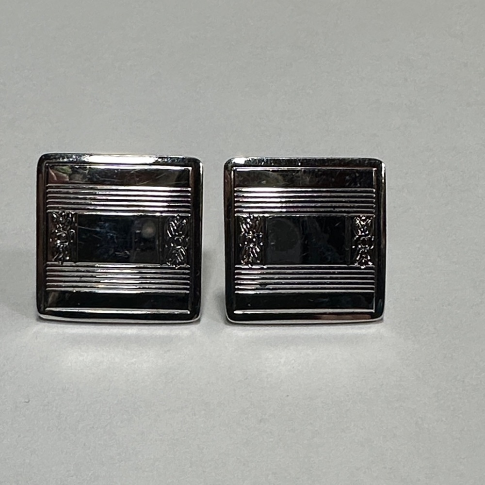 Sterling Silver MCM Square Cufflinks Set floral stripes (SS on front only)